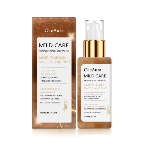 OceAura Bronzer Body Shimmer Oil, Shimmer Bronzer Liquid Rose Gold High Gloss Oil Waterproof Moisturizing Massage